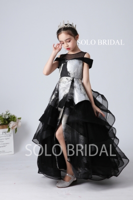 fashion black and silver flower girl dress slt003